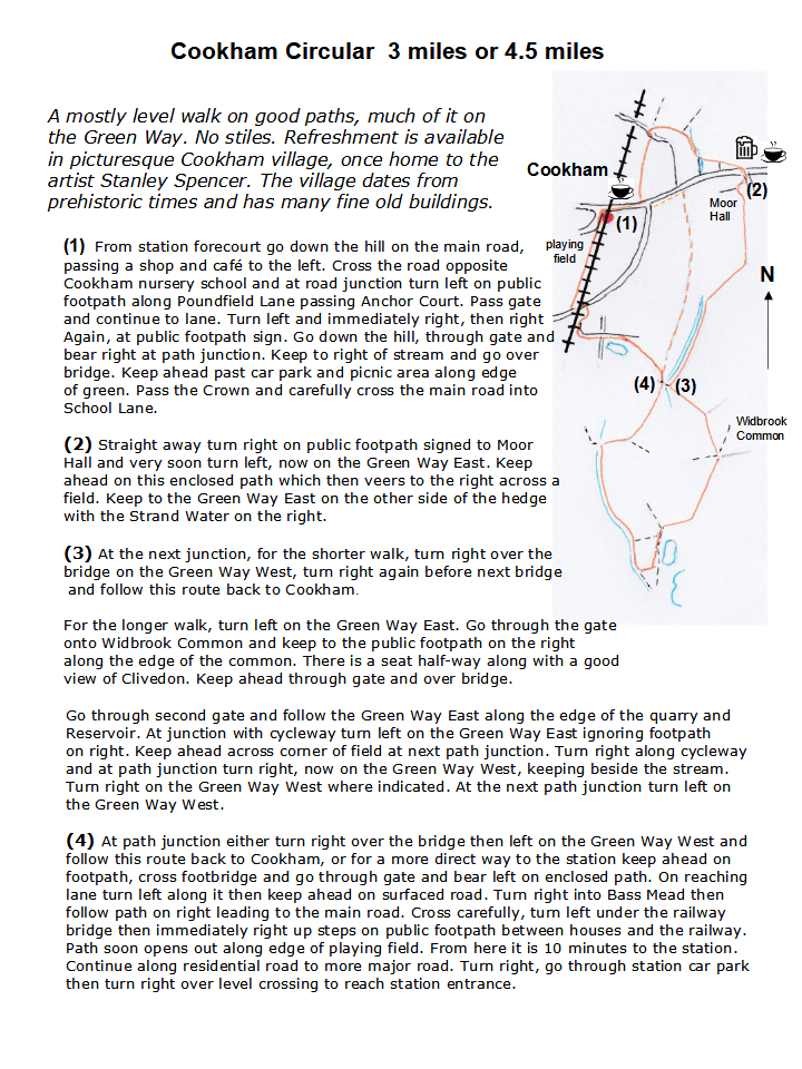 map and instructions for Walk from Railway Station Cookham Circular