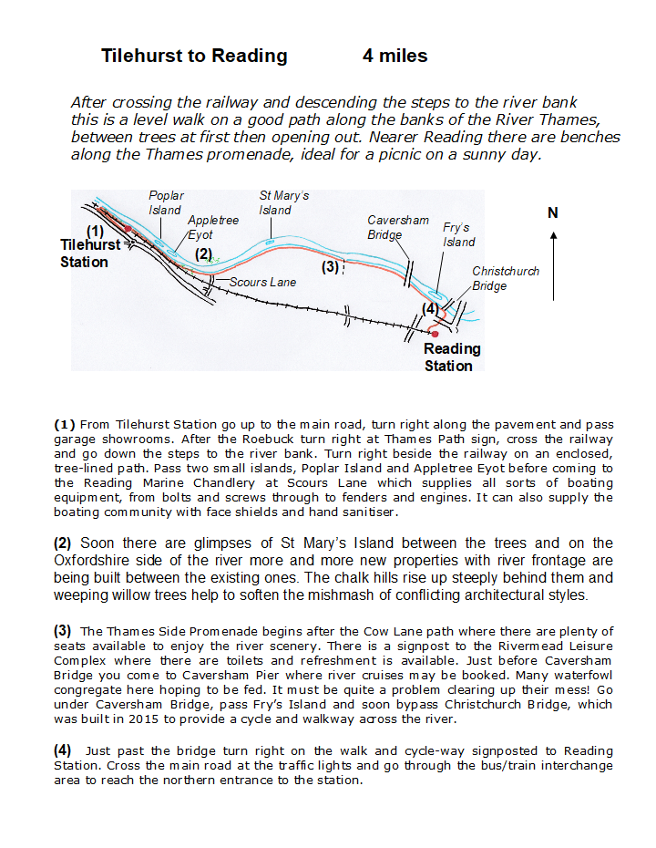 map and instructions for Walk from Railway Station Tilehurst to Reading